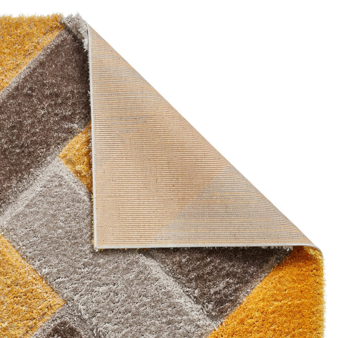 Olympia 2239 3D Geometric Plush Hand Carved Soft Polypropylene Shaggy Grey/Yellow/Brown Rug-Think Rugs-Rug Love - The Most Loved Rug Store