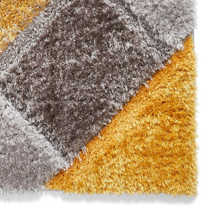 Olympia 2239 3D Geometric Plush Hand Carved Soft Polypropylene Shaggy Grey/Yellow/Brown Rug-Think Rugs-Rug Love - The Most Loved Rug Store