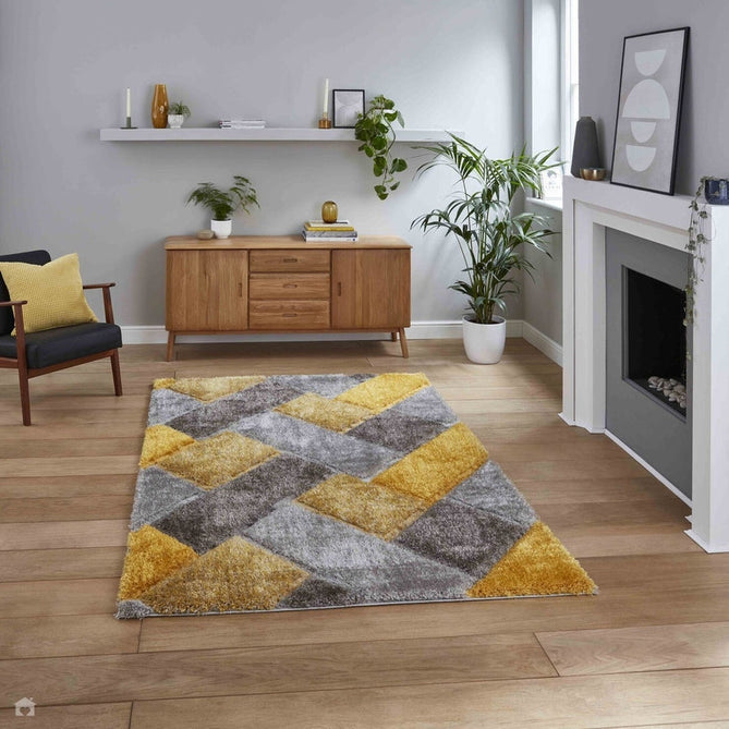 Olympia 2239 3D Geometric Plush Hand Carved Soft Polypropylene Shaggy Grey/Yellow/Brown Rug-Think Rugs-Rug Love - The Most Loved Rug Store