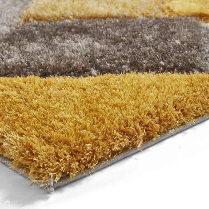 Olympia 2239 3D Geometric Plush Hand Carved Soft Polypropylene Shaggy Grey/Yellow/Brown Rug-Think Rugs-Rug Love - The Most Loved Rug Store