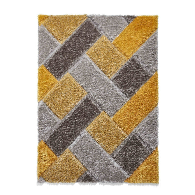 Olympia 2239 3D Geometric Plush Hand Carved Soft Polypropylene Shaggy Grey/Yellow/Brown Rug-Think Rugs-Rug Love - The Most Loved Rug Store