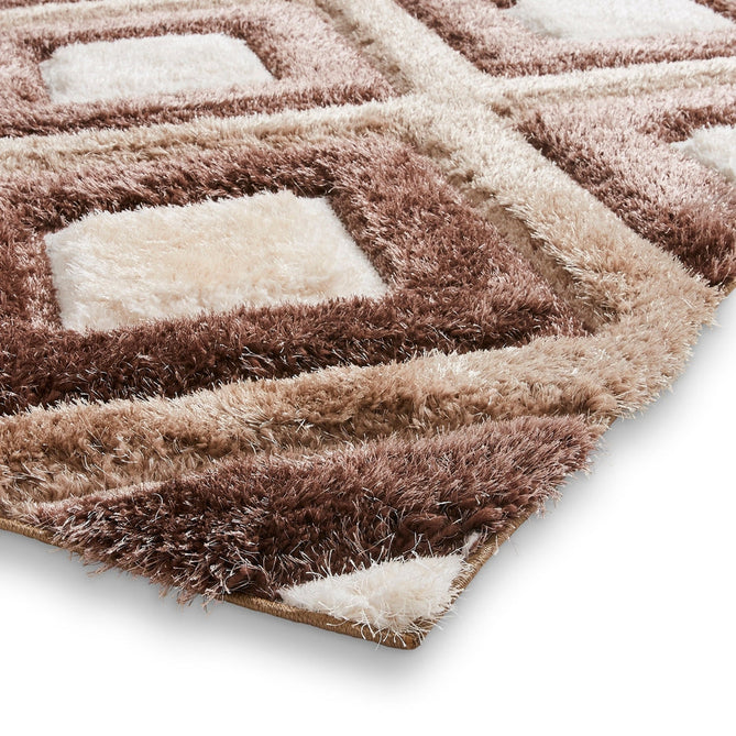 Olympia GR224 3D Geometric Plush Carved Hi-Lo Textured Soft Polyester Metallic Shimmer Shaggy Beige/Brown/Cream Rug-Think Rugs-Rug Love - The Most Loved Rug Store