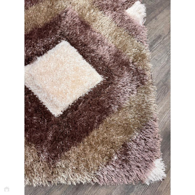 Olympia GR224 3D Geometric Plush Carved Hi-Lo Textured Soft Polyester Metallic Shimmer Shaggy Beige/Brown/Cream Rug-Think Rugs-Rug Love - The Most Loved Rug Store