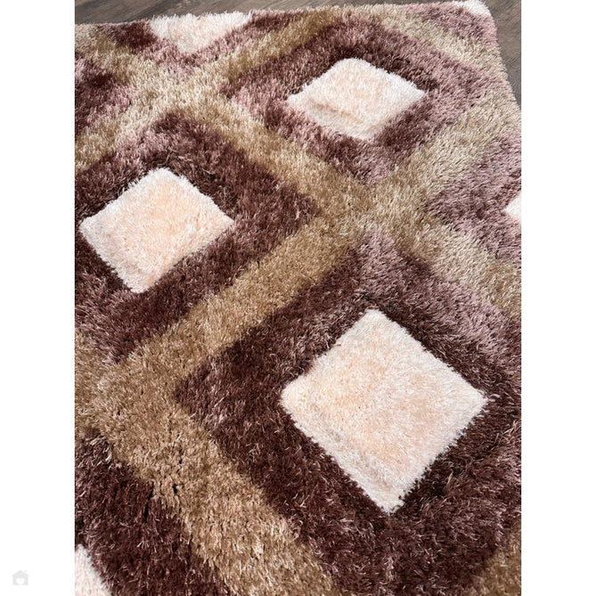 Olympia GR224 3D Geometric Plush Carved Hi-Lo Textured Soft Polyester Metallic Shimmer Shaggy Beige/Brown/Cream Rug-Think Rugs-Rug Love - The Most Loved Rug Store