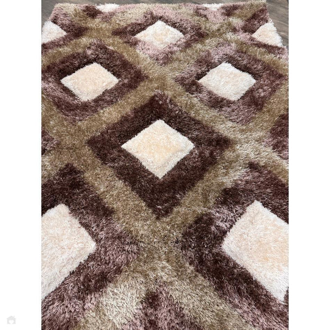 Olympia GR224 3D Geometric Plush Carved Hi-Lo Textured Soft Polyester Metallic Shimmer Shaggy Beige/Brown/Cream Rug-Think Rugs-Rug Love - The Most Loved Rug Store
