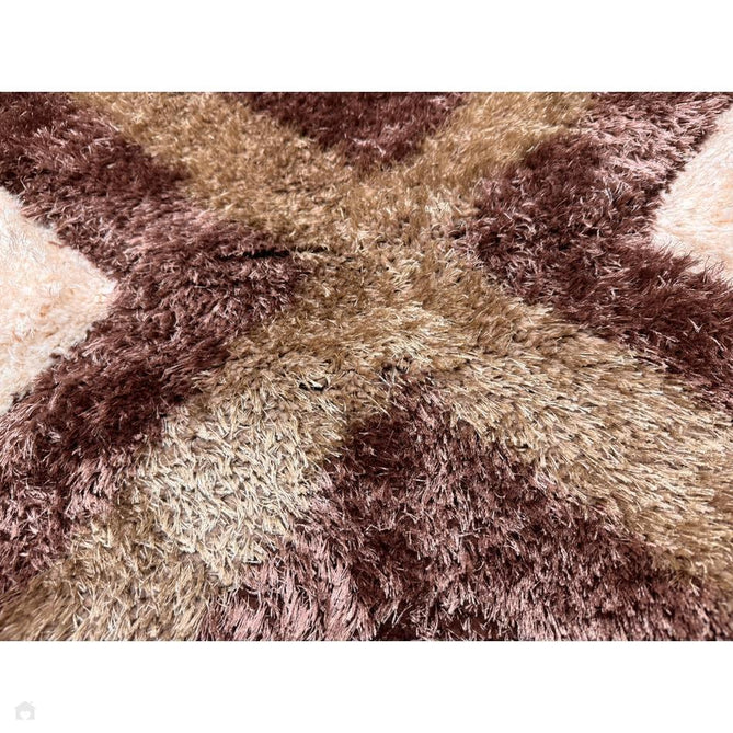 Olympia GR224 3D Geometric Plush Carved Hi-Lo Textured Soft Polyester Metallic Shimmer Shaggy Beige/Brown/Cream Rug-Think Rugs-Rug Love - The Most Loved Rug Store