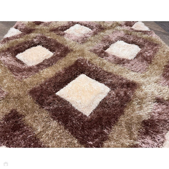Olympia GR224 3D Geometric Plush Carved Hi-Lo Textured Soft Polyester Metallic Shimmer Shaggy Beige/Brown/Cream Rug-Think Rugs-Rug Love - The Most Loved Rug Store