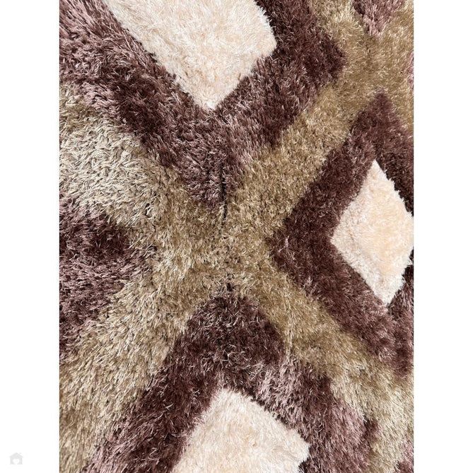 Olympia GR224 3D Geometric Plush Carved Hi-Lo Textured Soft Polyester Metallic Shimmer Shaggy Beige/Brown/Cream Rug-Think Rugs-Rug Love - The Most Loved Rug Store