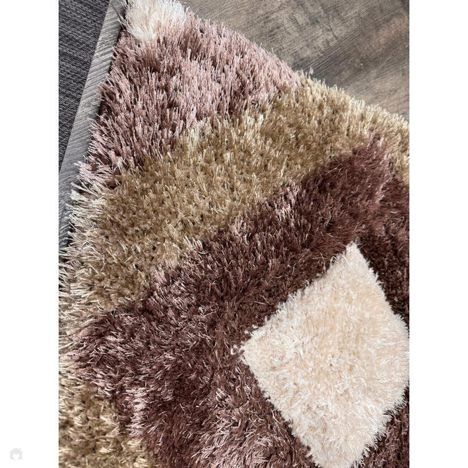 Olympia GR224 3D Geometric Plush Carved Hi-Lo Textured Soft Polyester Metallic Shimmer Shaggy Beige/Brown/Cream Rug-Think Rugs-Rug Love - The Most Loved Rug Store