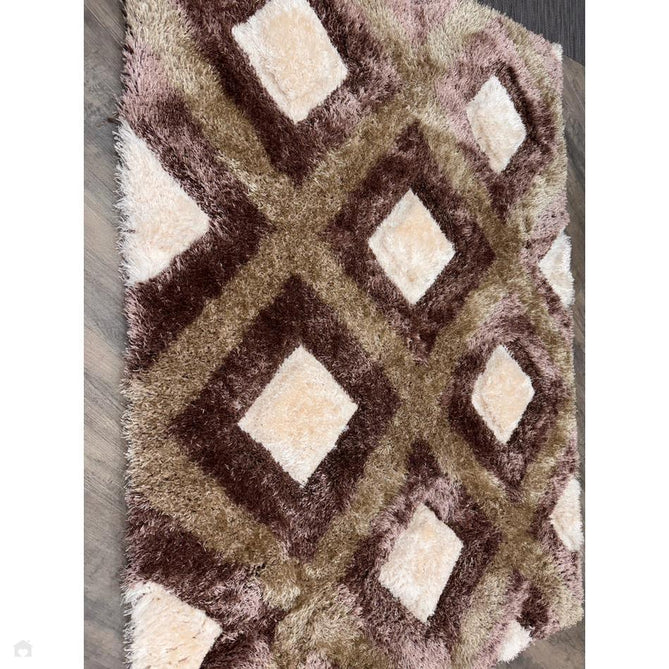 Olympia GR224 3D Geometric Plush Carved Hi-Lo Textured Soft Polyester Metallic Shimmer Shaggy Beige/Brown/Cream Rug-Think Rugs-Rug Love - The Most Loved Rug Store