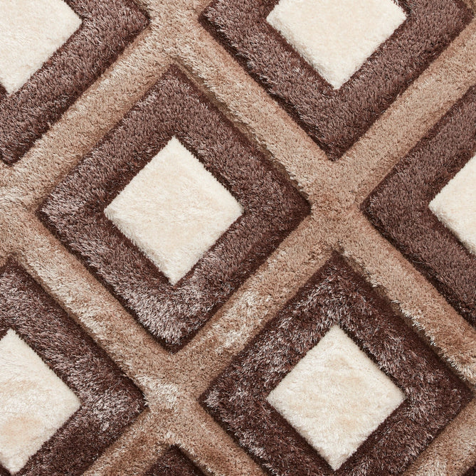 Olympia GR224 3D Geometric Plush Carved Hi-Lo Textured Soft Polyester Metallic Shimmer Shaggy Beige/Brown/Cream Rug-Think Rugs-Rug Love - The Most Loved Rug Store