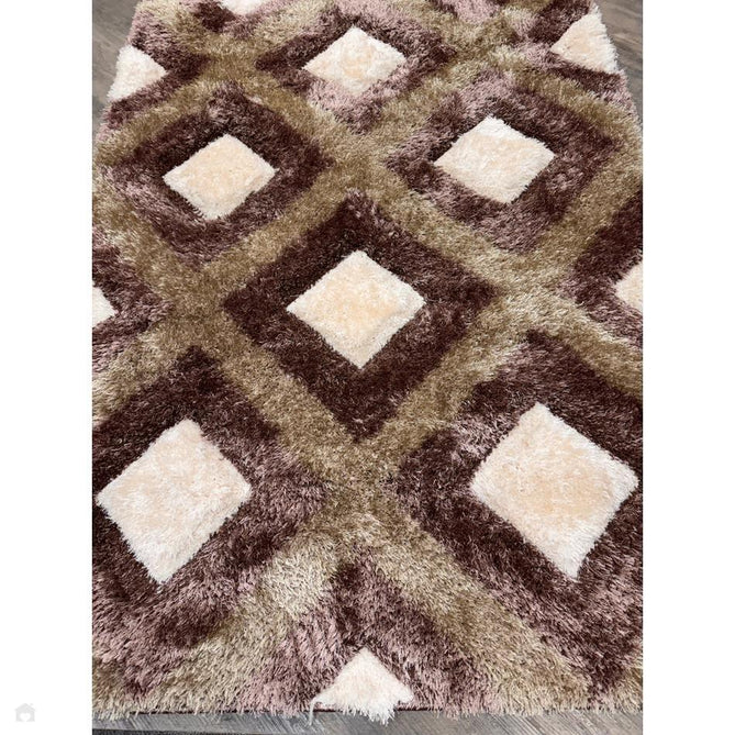 Olympia GR224 3D Geometric Plush Carved Hi-Lo Textured Soft Polyester Metallic Shimmer Shaggy Beige/Brown/Cream Rug-Think Rugs-Rug Love - The Most Loved Rug Store