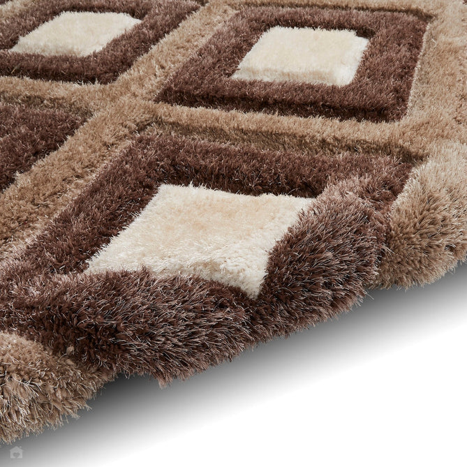 Olympia GR224 3D Geometric Plush Carved Hi-Lo Textured Soft Polyester Metallic Shimmer Shaggy Beige/Brown/Cream Rug-Think Rugs-Rug Love - The Most Loved Rug Store