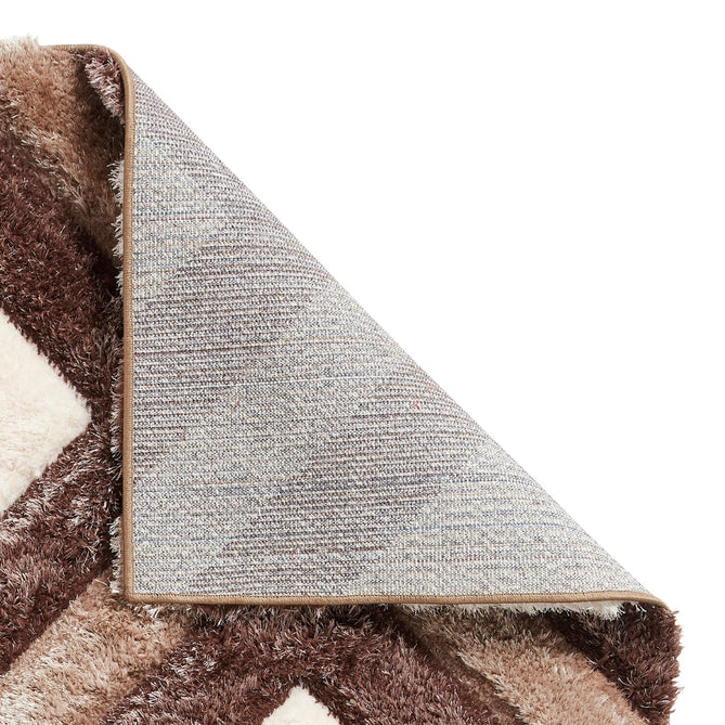 Olympia GR224 3D Geometric Plush Carved Hi-Lo Textured Soft Polyester Metallic Shimmer Shaggy Beige/Brown/Cream Rug-Think Rugs-Rug Love - The Most Loved Rug Store