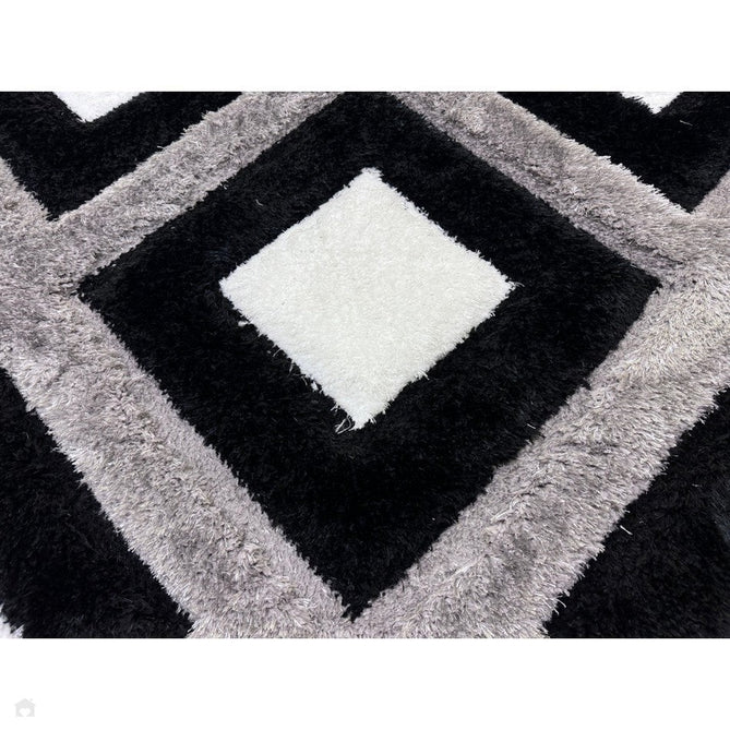 Olympia GR224 3D Geometric Plush Carved Hi-Lo Textured Soft Polyester Metallic Shimmer Shaggy Black/White/Grey Rug-Think Rugs-Rug Love - The Most Loved Rug Store