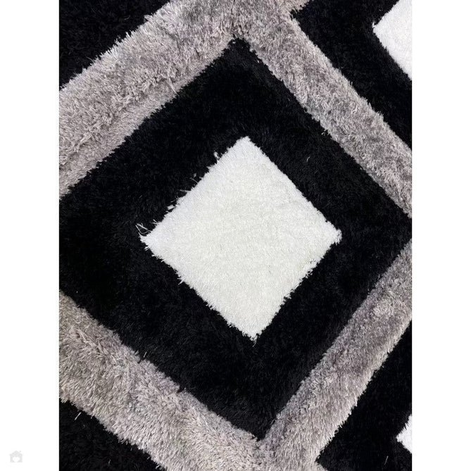 Olympia GR224 3D Geometric Plush Carved Hi-Lo Textured Soft Polyester Metallic Shimmer Shaggy Black/White/Grey Rug-Think Rugs-Rug Love - The Most Loved Rug Store