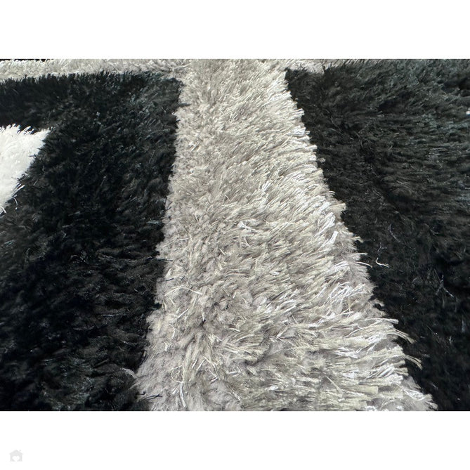 Olympia GR224 3D Geometric Plush Carved Hi-Lo Textured Soft Polyester Metallic Shimmer Shaggy Black/White/Grey Rug-Think Rugs-Rug Love - The Most Loved Rug Store