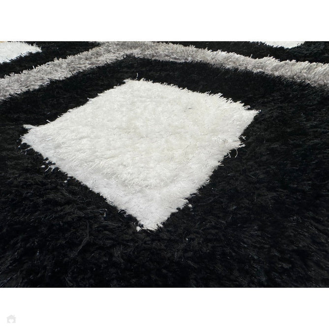 Olympia GR224 3D Geometric Plush Carved Hi-Lo Textured Soft Polyester Metallic Shimmer Shaggy Black/White/Grey Rug-Think Rugs-Rug Love - The Most Loved Rug Store