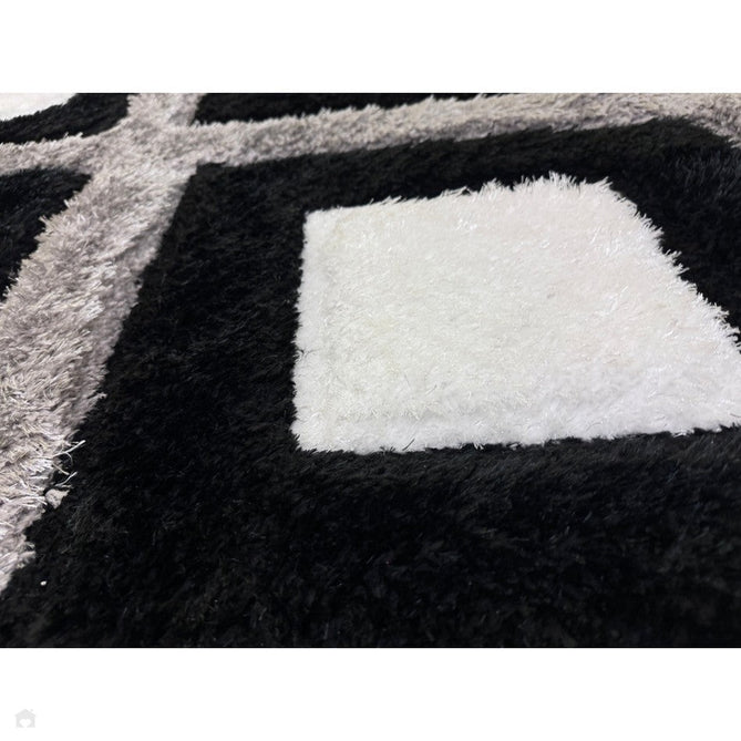 Olympia GR224 3D Geometric Plush Carved Hi-Lo Textured Soft Polyester Metallic Shimmer Shaggy Black/White/Grey Rug-Think Rugs-Rug Love - The Most Loved Rug Store