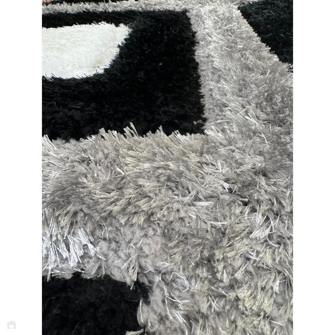 Olympia GR224 3D Geometric Plush Carved Hi-Lo Textured Soft Polyester Metallic Shimmer Shaggy Black/White/Grey Rug-Think Rugs-Rug Love - The Most Loved Rug Store