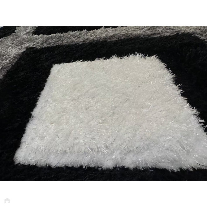 Olympia GR224 3D Geometric Plush Carved Hi-Lo Textured Soft Polyester Metallic Shimmer Shaggy Black/White/Grey Rug-Think Rugs-Rug Love - The Most Loved Rug Store