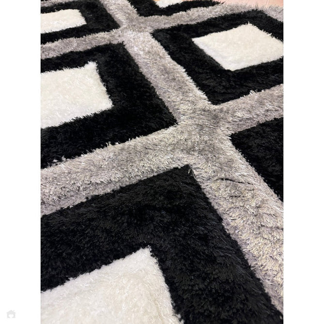 Olympia GR224 3D Geometric Plush Carved Hi-Lo Textured Soft Polyester Metallic Shimmer Shaggy Black/White/Grey Rug-Think Rugs-Rug Love - The Most Loved Rug Store