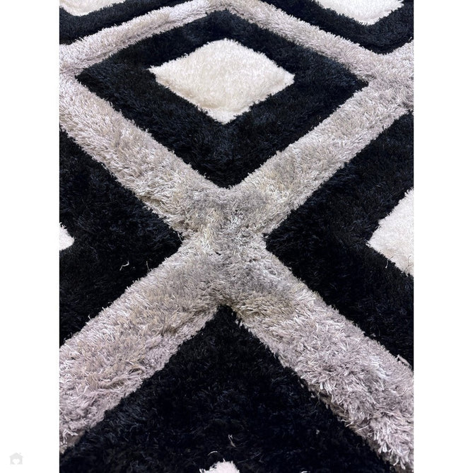 Olympia GR224 3D Geometric Plush Carved Hi-Lo Textured Soft Polyester Metallic Shimmer Shaggy Black/White/Grey Rug-Think Rugs-Rug Love - The Most Loved Rug Store