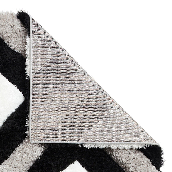 Olympia GR224 3D Geometric Plush Carved Hi-Lo Textured Soft Polyester Metallic Shimmer Shaggy Black/White/Grey Rug-Think Rugs-Rug Love - The Most Loved Rug Store