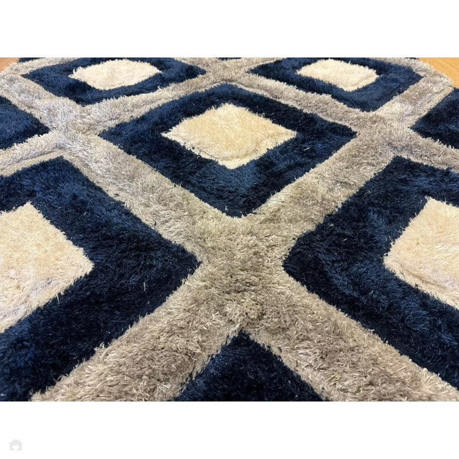 Olympia GR224 3D Geometric Plush Carved Hi-Lo Textured Soft Polyester Metallic Shimmer Shaggy Grey/Navy/Cream Rug-Think Rugs-Rug Love - The Most Loved Rug Store