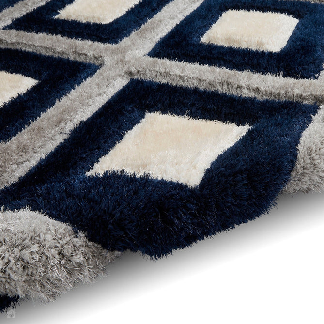 Olympia GR224 3D Geometric Plush Carved Hi-Lo Textured Soft Polyester Metallic Shimmer Shaggy Grey/Navy/Cream Rug-Think Rugs-Rug Love - The Most Loved Rug Store