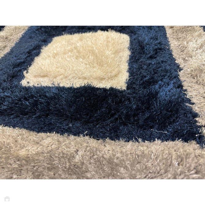 Olympia GR224 3D Geometric Plush Carved Hi-Lo Textured Soft Polyester Metallic Shimmer Shaggy Grey/Navy/Cream Rug-Think Rugs-Rug Love - The Most Loved Rug Store