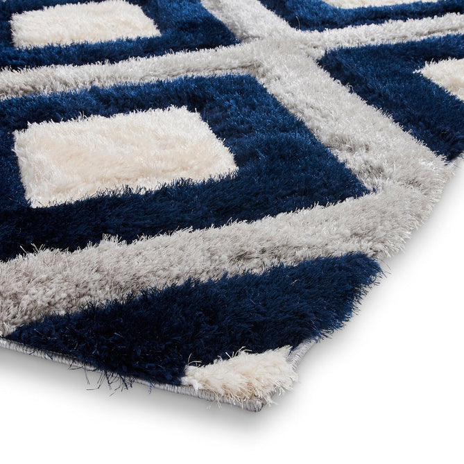 Olympia GR224 3D Geometric Plush Carved Hi-Lo Textured Soft Polyester Metallic Shimmer Shaggy Grey/Navy/Cream Rug-Think Rugs-Rug Love - The Most Loved Rug Store