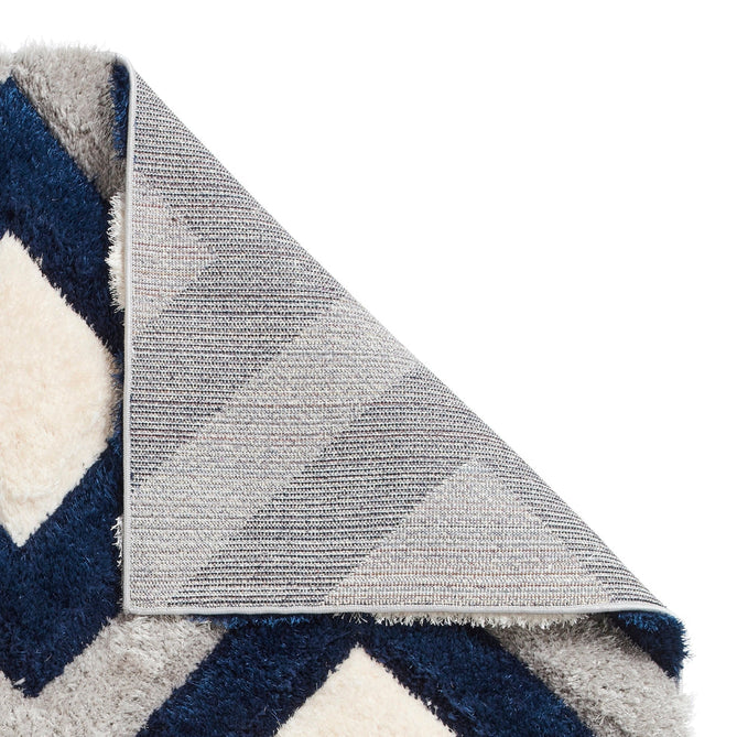 Olympia GR224 3D Geometric Plush Carved Hi-Lo Textured Soft Polyester Metallic Shimmer Shaggy Grey/Navy/Cream Rug-Think Rugs-Rug Love - The Most Loved Rug Store