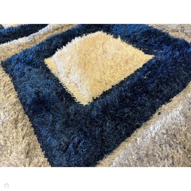 Olympia GR224 3D Geometric Plush Carved Hi-Lo Textured Soft Polyester Metallic Shimmer Shaggy Grey/Navy/Cream Rug-Think Rugs-Rug Love - The Most Loved Rug Store
