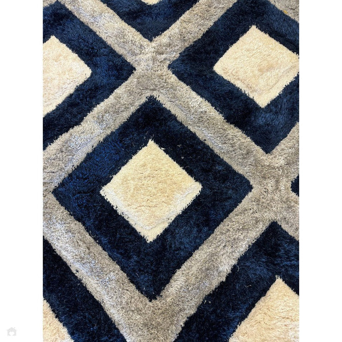 Olympia GR224 3D Geometric Plush Carved Hi-Lo Textured Soft Polyester Metallic Shimmer Shaggy Grey/Navy/Cream Rug-Think Rugs-Rug Love - The Most Loved Rug Store