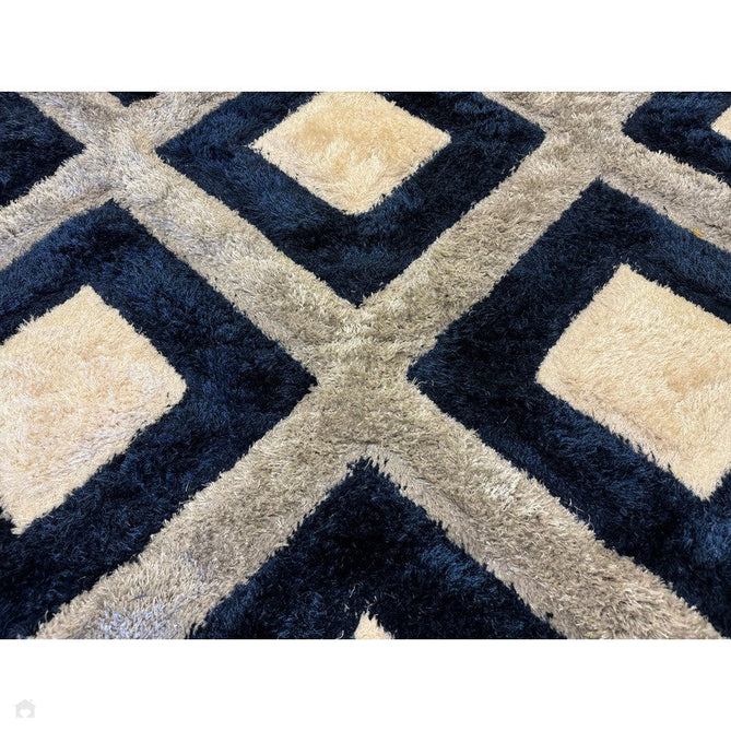 Olympia GR224 3D Geometric Plush Carved Hi-Lo Textured Soft Polyester Metallic Shimmer Shaggy Grey/Navy/Cream Rug-Think Rugs-Rug Love - The Most Loved Rug Store