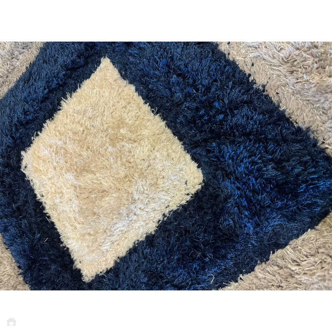 Olympia GR224 3D Geometric Plush Carved Hi-Lo Textured Soft Polyester Metallic Shimmer Shaggy Grey/Navy/Cream Rug-Think Rugs-Rug Love - The Most Loved Rug Store
