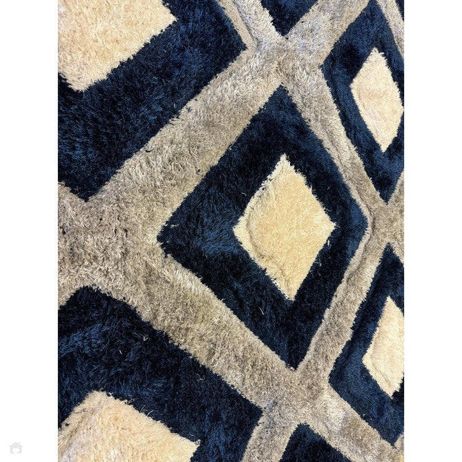 Olympia GR224 3D Geometric Plush Carved Hi-Lo Textured Soft Polyester Metallic Shimmer Shaggy Grey/Navy/Cream Rug-Think Rugs-Rug Love - The Most Loved Rug Store