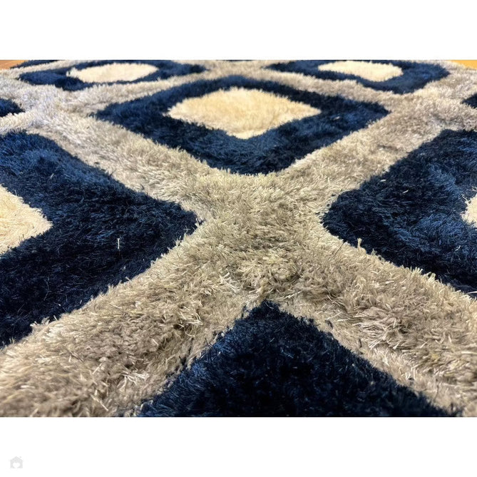 Olympia GR224 3D Geometric Plush Carved Hi-Lo Textured Soft Polyester Metallic Shimmer Shaggy Grey/Navy/Cream Rug-Think Rugs-Rug Love - The Most Loved Rug Store
