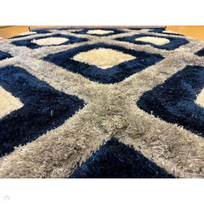 Olympia GR224 3D Geometric Plush Carved Hi-Lo Textured Soft Polyester Metallic Shimmer Shaggy Grey/Navy/Cream Rug-Think Rugs-Rug Love - The Most Loved Rug Store