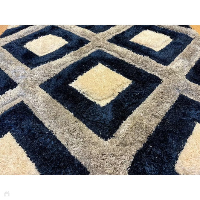 Olympia GR224 3D Geometric Plush Carved Hi-Lo Textured Soft Polyester Metallic Shimmer Shaggy Grey/Navy/Cream Rug-Think Rugs-Rug Love - The Most Loved Rug Store