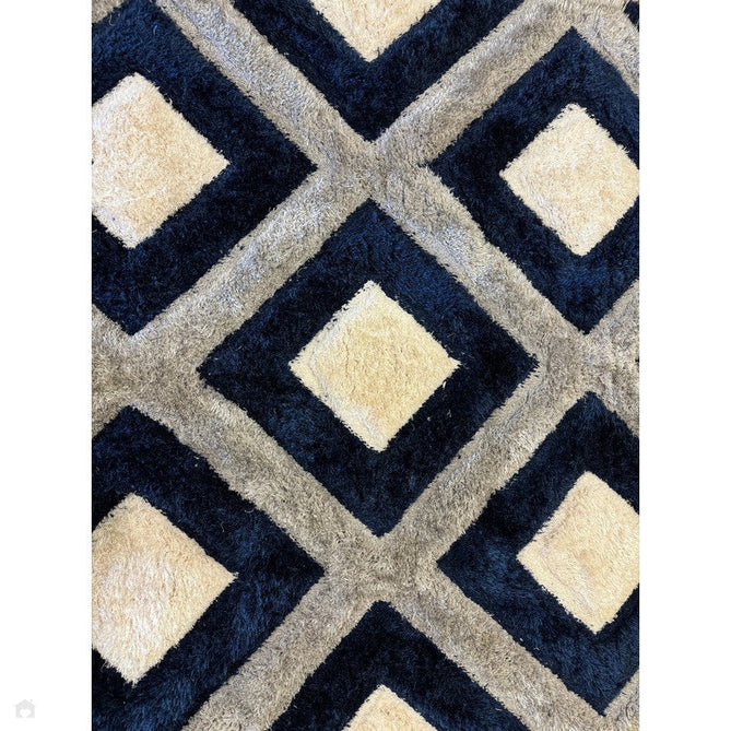 Olympia GR224 3D Geometric Plush Carved Hi-Lo Textured Soft Polyester Metallic Shimmer Shaggy Grey/Navy/Cream Rug-Think Rugs-Rug Love - The Most Loved Rug Store