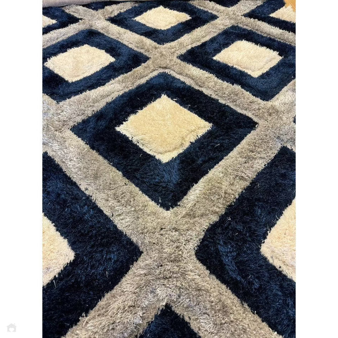 Olympia GR224 3D Geometric Plush Carved Hi-Lo Textured Soft Polyester Metallic Shimmer Shaggy Grey/Navy/Cream Rug-Think Rugs-Rug Love - The Most Loved Rug Store