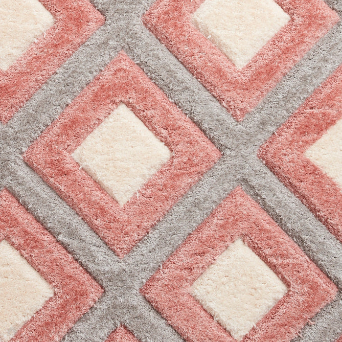 Olympia GR224 3D Geometric Plush Carved Hi-Lo Textured Soft Polyester Metallic Shimmer Shaggy Grey/Pink/Cream Rug-Think Rugs-Rug Love - The Most Loved Rug Store