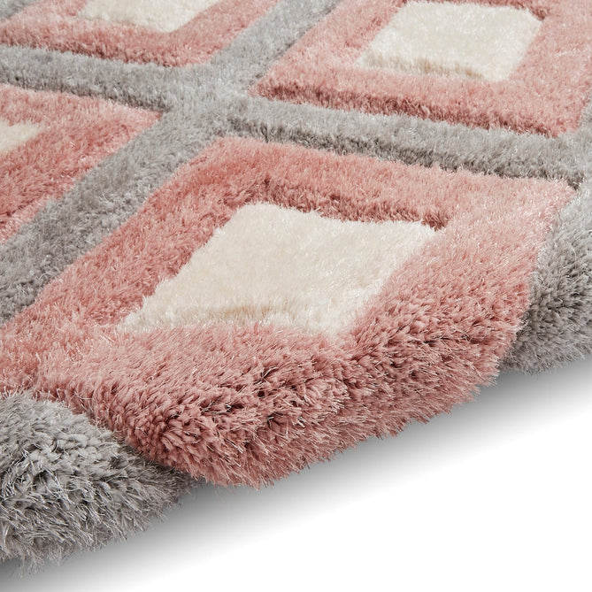 Olympia GR224 3D Geometric Plush Carved Hi-Lo Textured Soft Polyester Metallic Shimmer Shaggy Grey/Pink/Cream Rug-Think Rugs-Rug Love - The Most Loved Rug Store