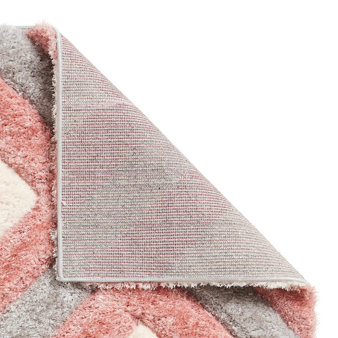 Olympia GR224 3D Geometric Plush Carved Hi-Lo Textured Soft Polyester Metallic Shimmer Shaggy Grey/Pink/Cream Rug-Think Rugs-Rug Love - The Most Loved Rug Store