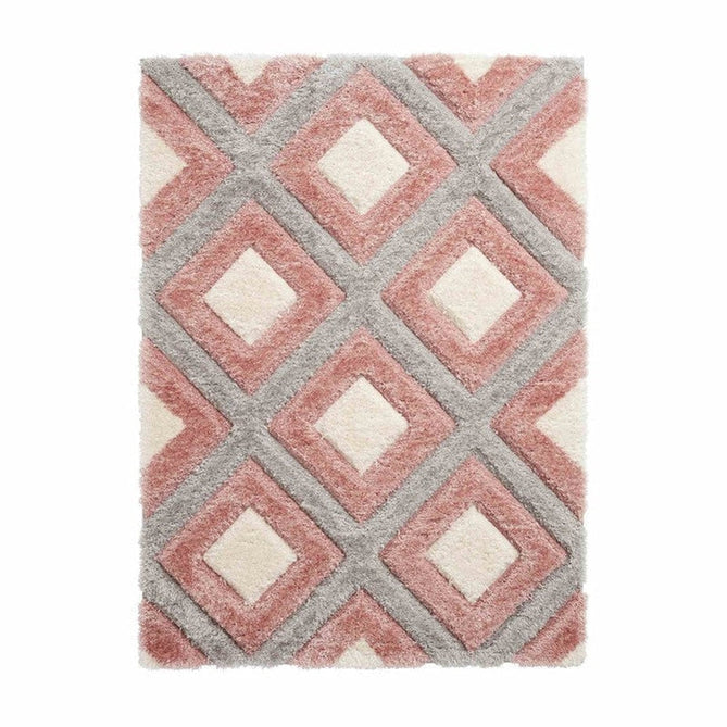 Olympia GR224 3D Geometric Plush Carved Hi-Lo Textured Soft Polyester Metallic Shimmer Shaggy Grey/Pink/Cream Rug-Think Rugs-Rug Love - The Most Loved Rug Store
