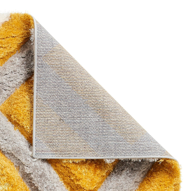 Olympia GR224 3D Geometric Plush Carved Hi-Lo Textured Soft Polyester Metallic Shimmer Shaggy Grey/Yellow/Cream Rug-Think Rugs-Rug Love - The Most Loved Rug Store