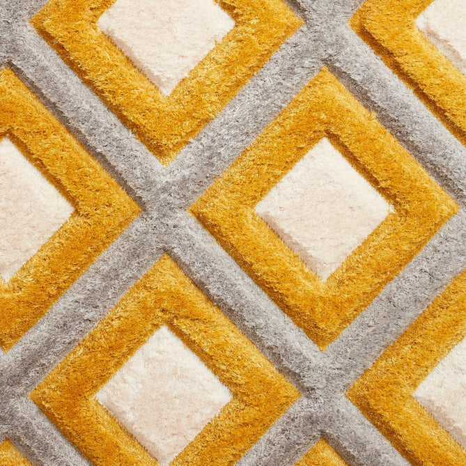 Olympia GR224 3D Geometric Plush Carved Hi-Lo Textured Soft Polyester Metallic Shimmer Shaggy Grey/Yellow/Cream Rug-Think Rugs-Rug Love - The Most Loved Rug Store