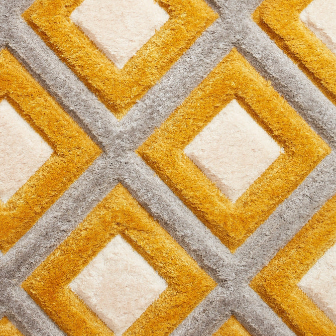 Olympia GR224 3D Geometric Plush Carved Hi-Lo Textured Soft Polyester Metallic Shimmer Shaggy Grey/Yellow/Cream Rug-Think Rugs-Rug Love - The Most Loved Rug Store